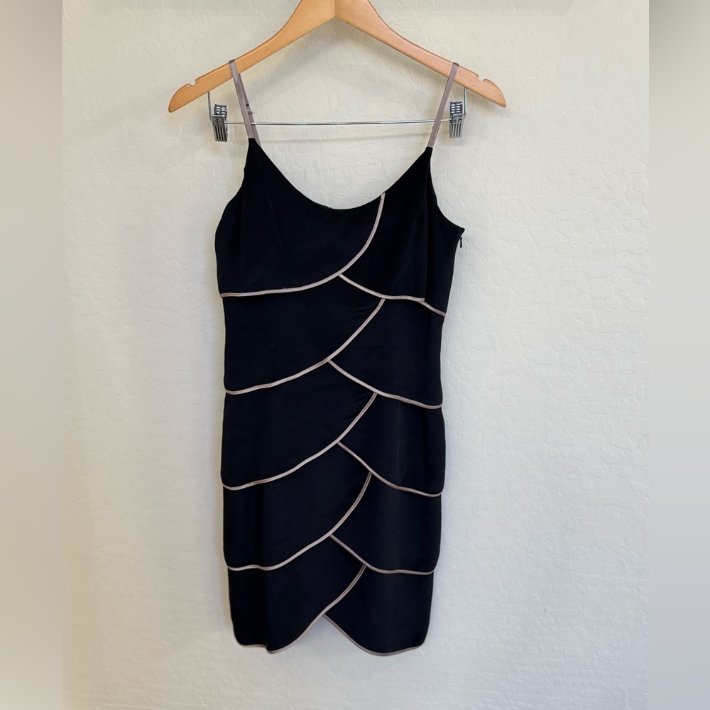 Jay Godfrey Black 100% Silk Scalloped Piped Mini Dress Size 4 LBD